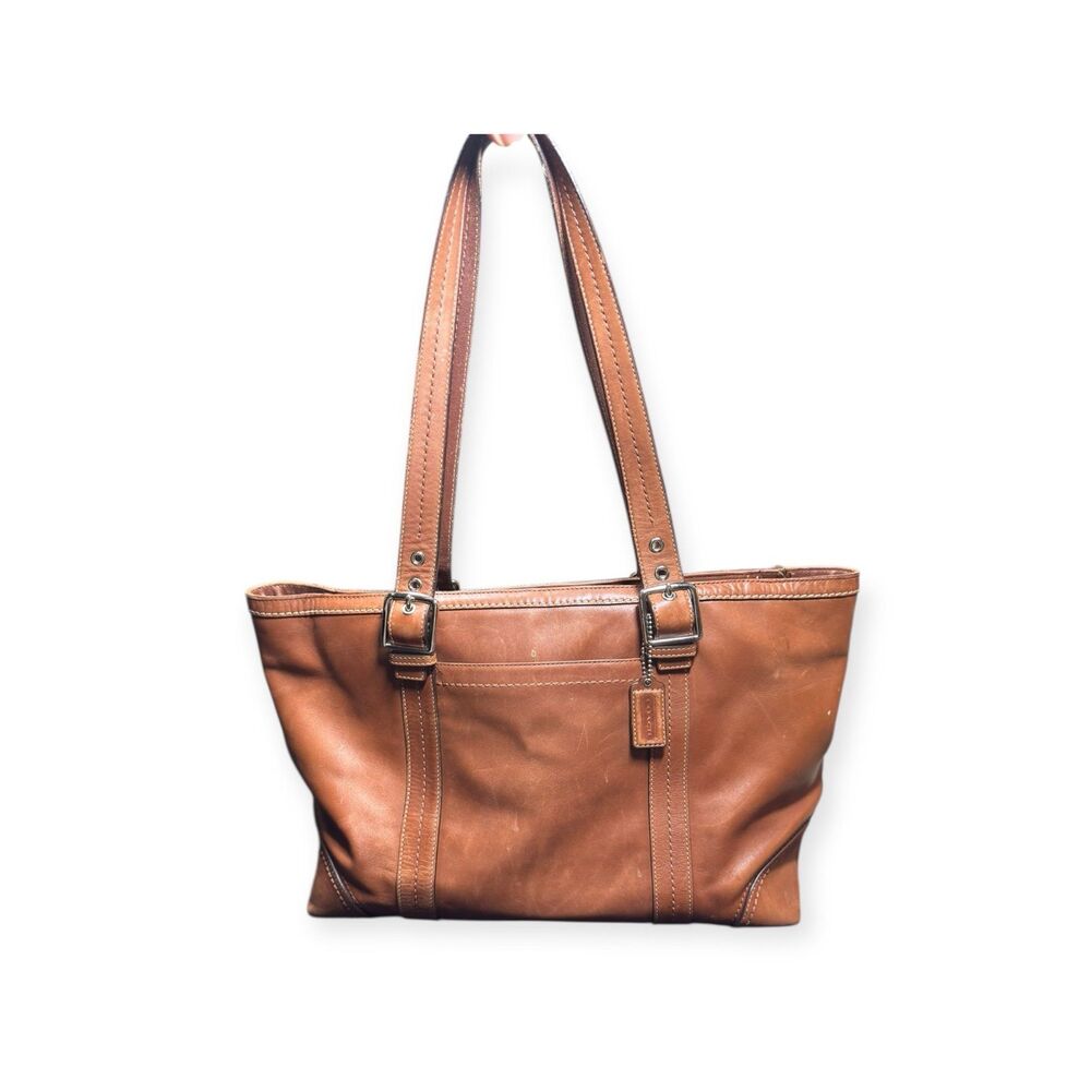 Coach F12609 Hampton Leather Tote Shoulder‎ Bag Camel Brown Large VTG Bag